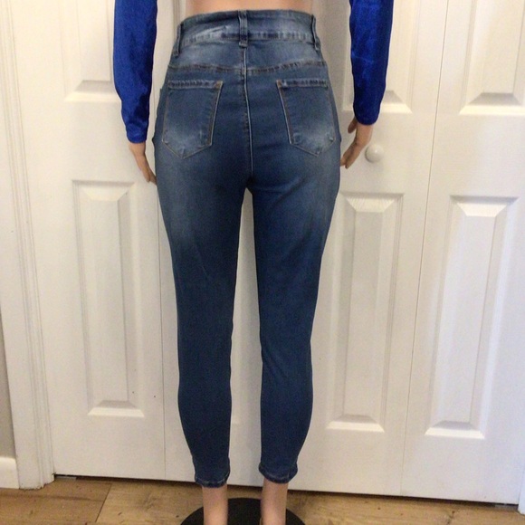 Sandpiper Womens Medium Wash Distressed Patched High Rise Skinny Jeans Size 14 - Picture 7 of 11